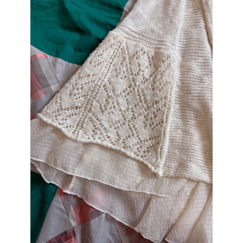 Vintage America Blues Cream Knitted Open Front Cardigan Ruffle Hem Small - Picture 4 of 6